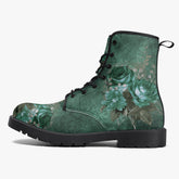 Gothic Green Roses Floral Lace Up Combat Boots - Dark Victorian Lace up Boots (JPREG72)